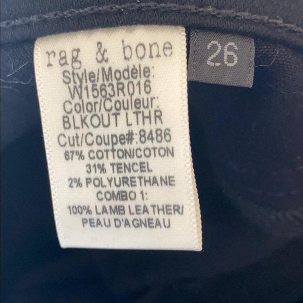RAG & BONE Black Leather / Cotton Jeans - Picture 4 of 4